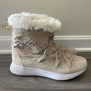womens low snow boots with manmade fur + polyester